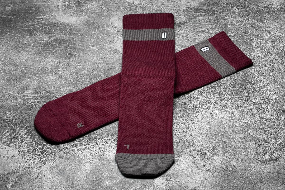 Nobull Crew Men's Socks Dark Red Dark Grey | Australia (NP9238)